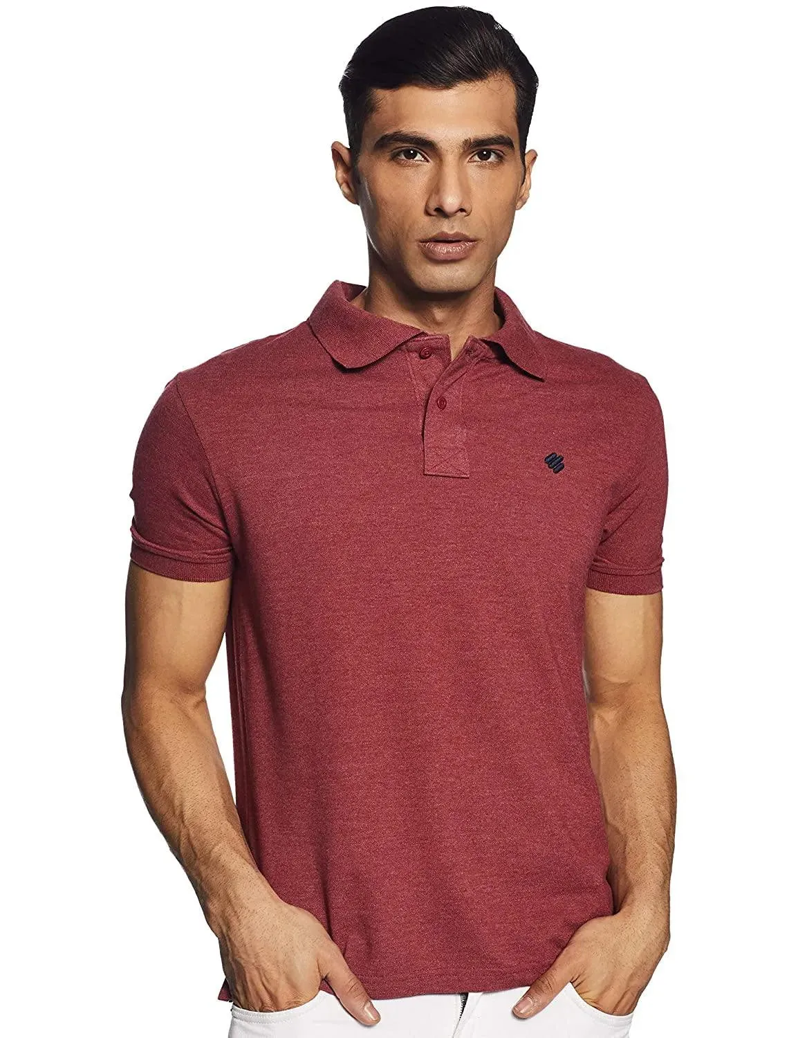 ONN Men's Cotton Polo T-Shirt (Pack of 2) in Solid Black Melange-Wine colours