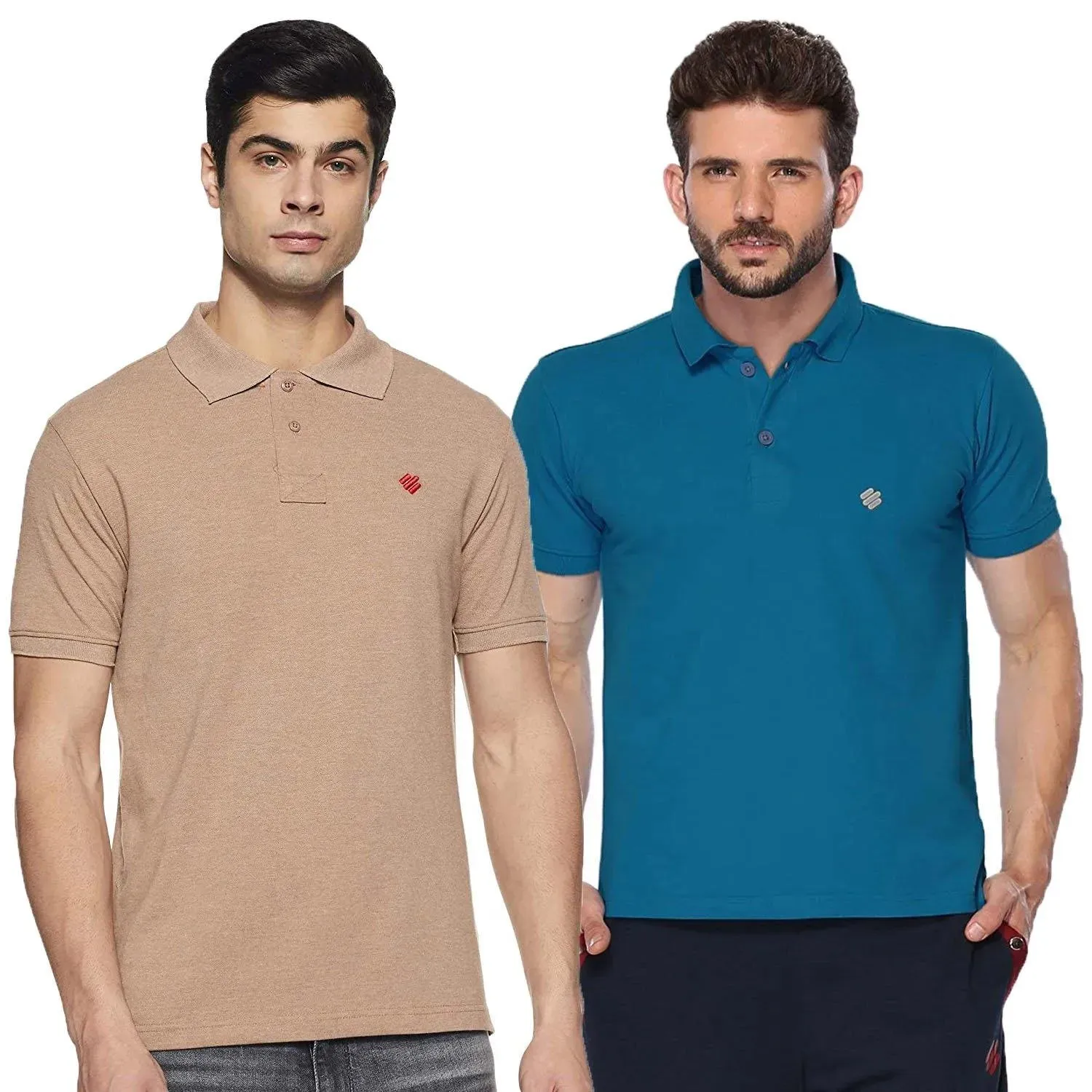 ONN Men's Cotton Polo T-Shirt (Pack of 2) in Solid Bright Blue-Camel colours