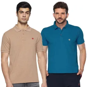 ONN Men's Cotton Polo T-Shirt (Pack of 2) in Solid Bright Blue-Camel colours