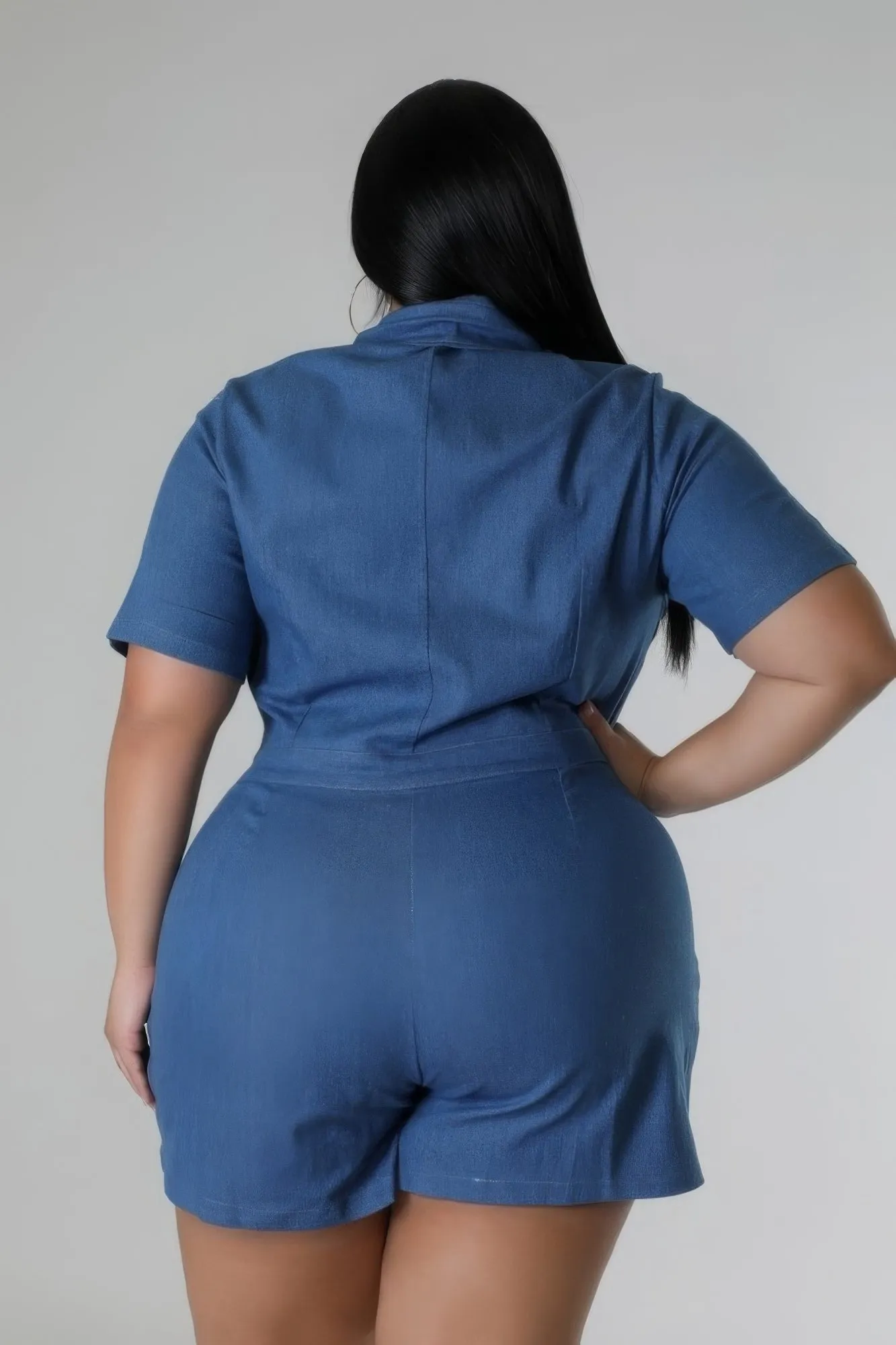 Plus Size Semi-Stretch Denim Romper