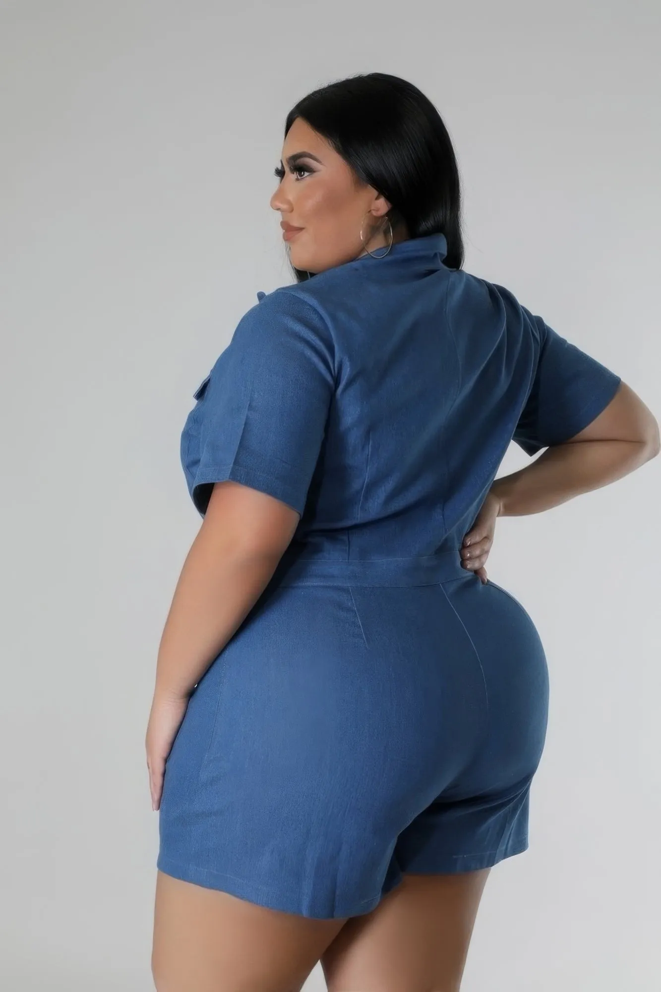 Plus Size Semi-Stretch Denim Romper