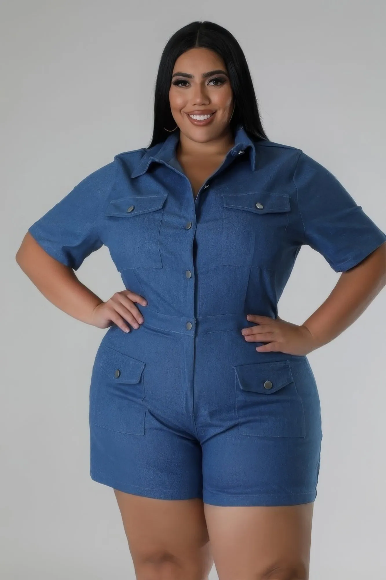 Plus Size Semi-Stretch Denim Romper