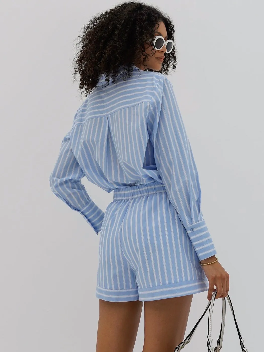 Portia Cotton Classic Stripe Shirt | Sky Blue