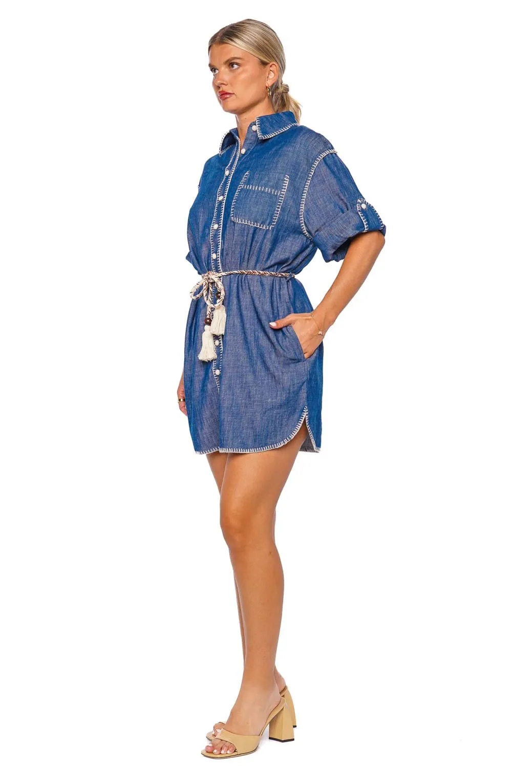 Railway Blue Denim Shirt Mini Dress