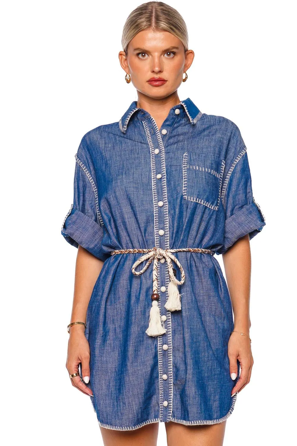 Railway Blue Denim Shirt Mini Dress