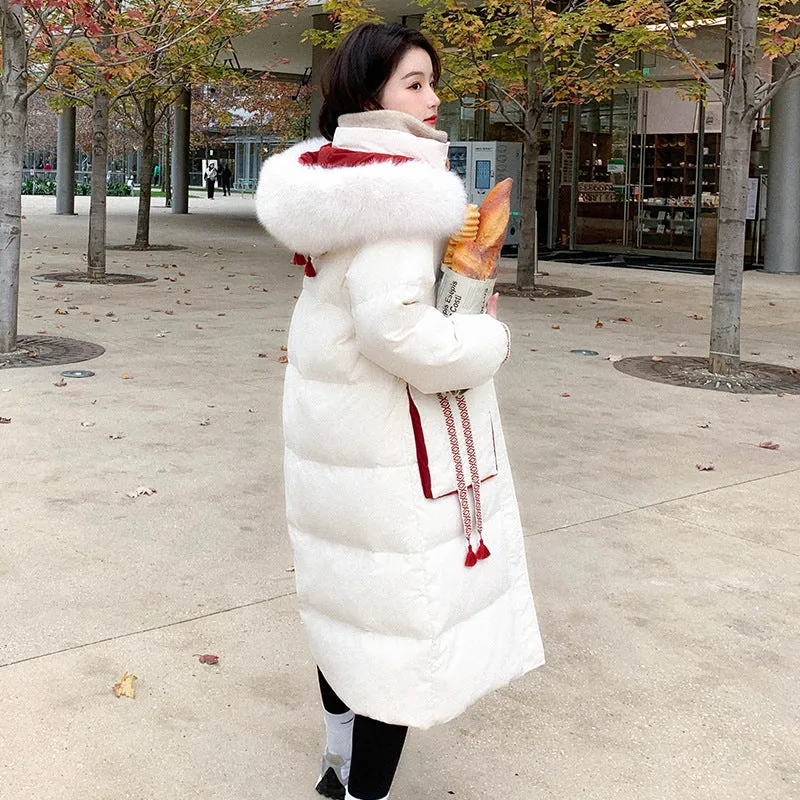 Real shot niche design national style down cotton clothes women's thickened Christmas bread clothes webbing contrasting colors Xiaoxiangfeng jacket winter