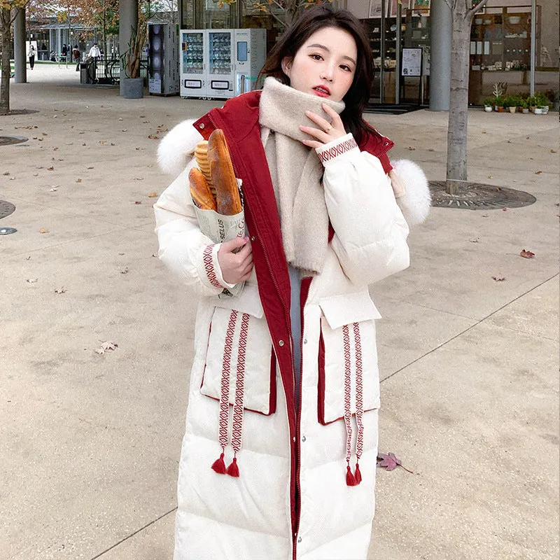 Real shot niche design national style down cotton clothes women's thickened Christmas bread clothes webbing contrasting colors Xiaoxiangfeng jacket winter