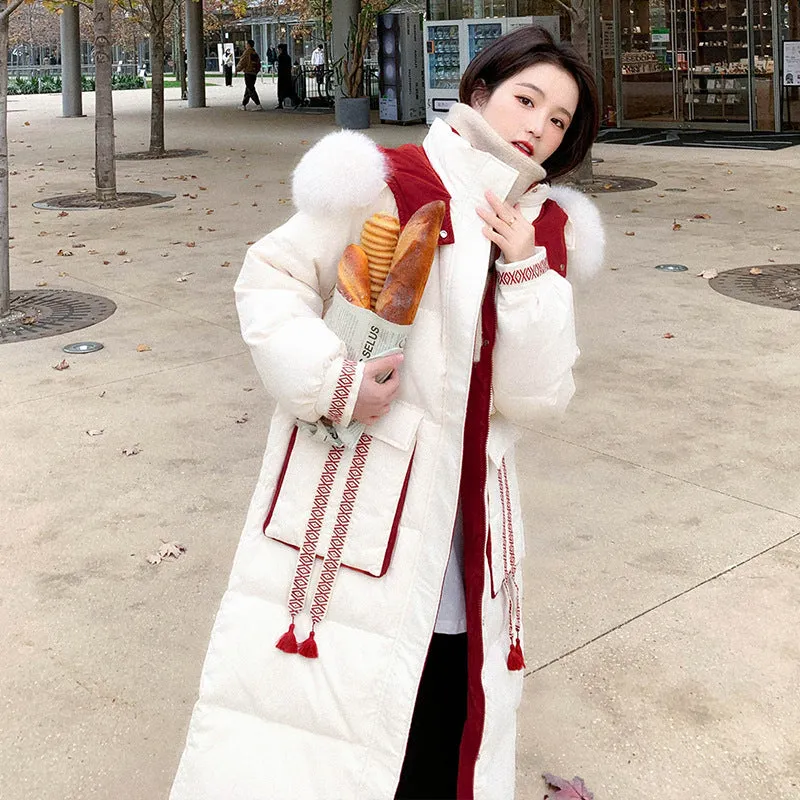 Real shot niche design national style down cotton clothes women's thickened Christmas bread clothes webbing contrasting colors Xiaoxiangfeng jacket winter