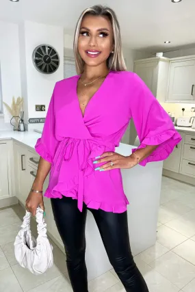 Riley Cerise Pink Frill Hem Wrap Top