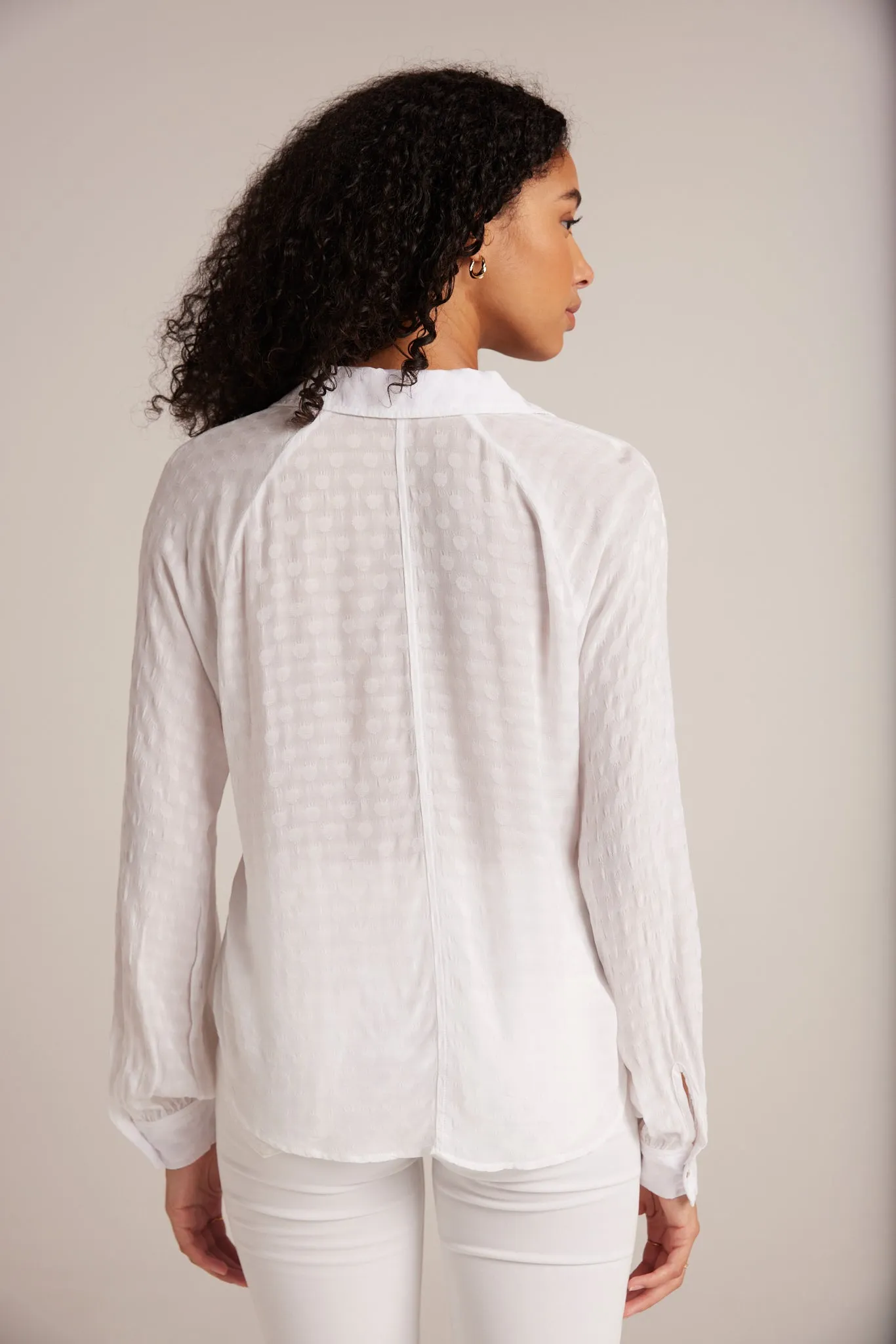 Round Hem Bishop Sleeve Shirt - White