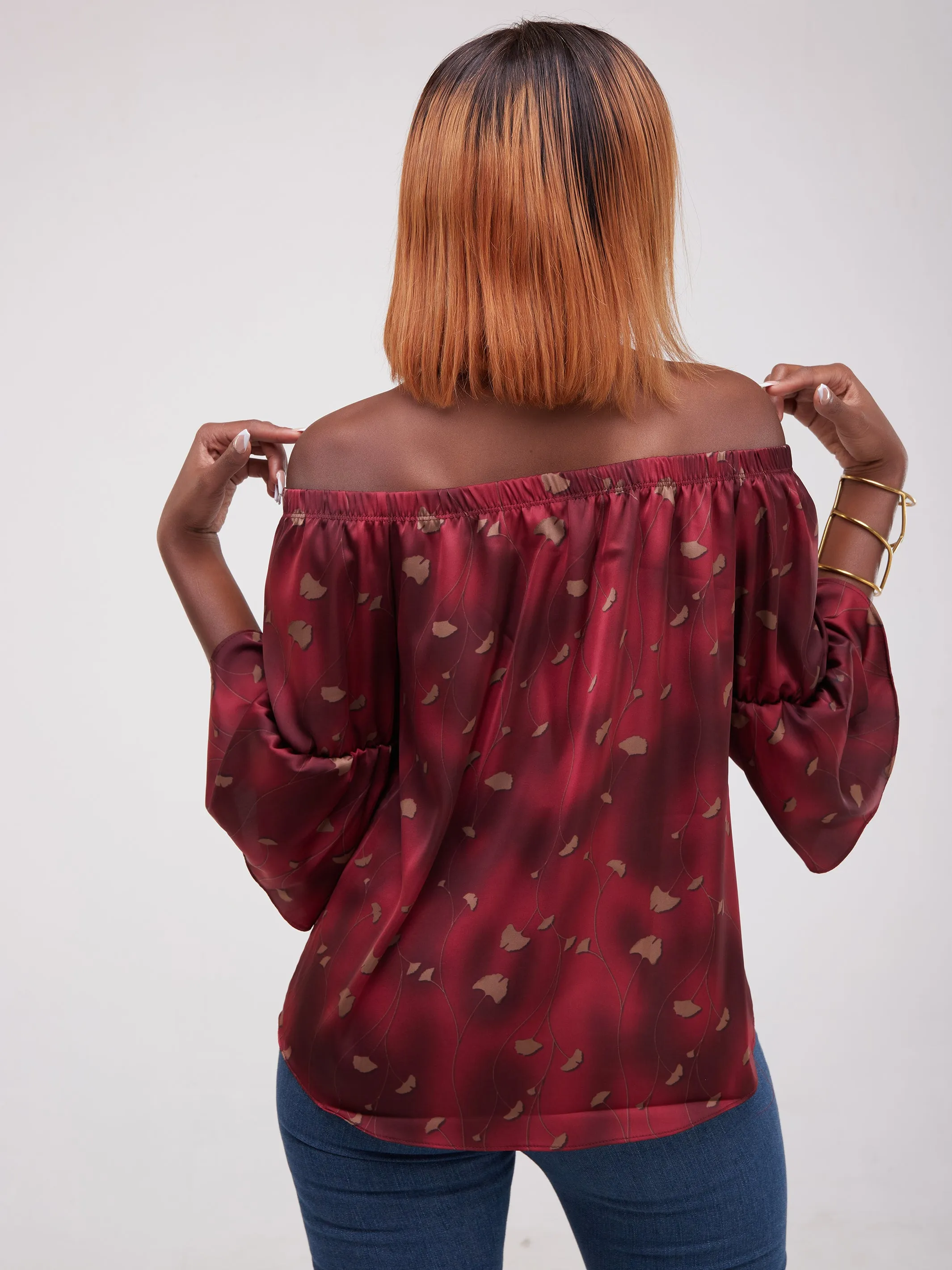 Safari Ayana Off Shoulder 3/4 Sleeved Top - Maroon Print