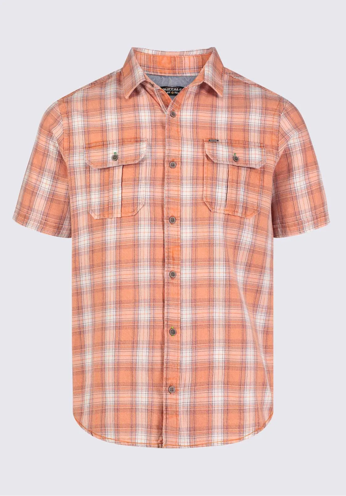 Sazid Men's Short-Sleeve Plaid Shirt in Tangerine - BM24281