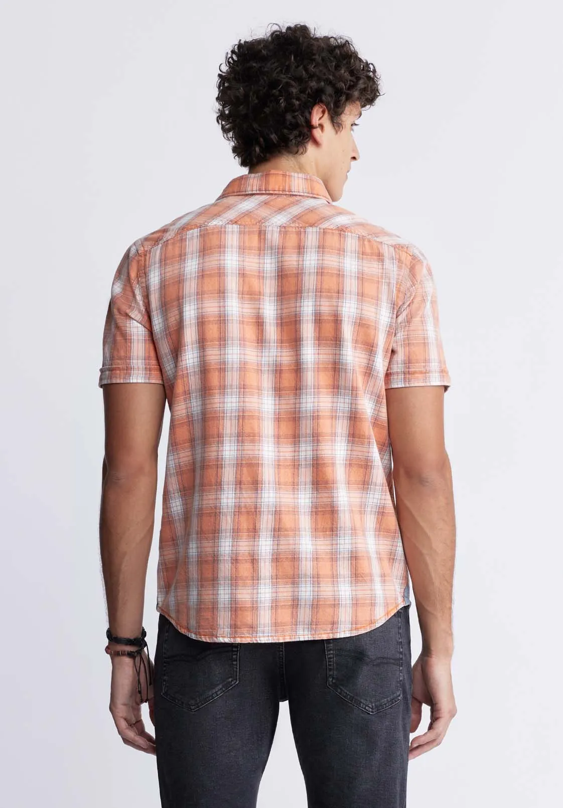 Sazid Men's Short-Sleeve Plaid Shirt in Tangerine - BM24281