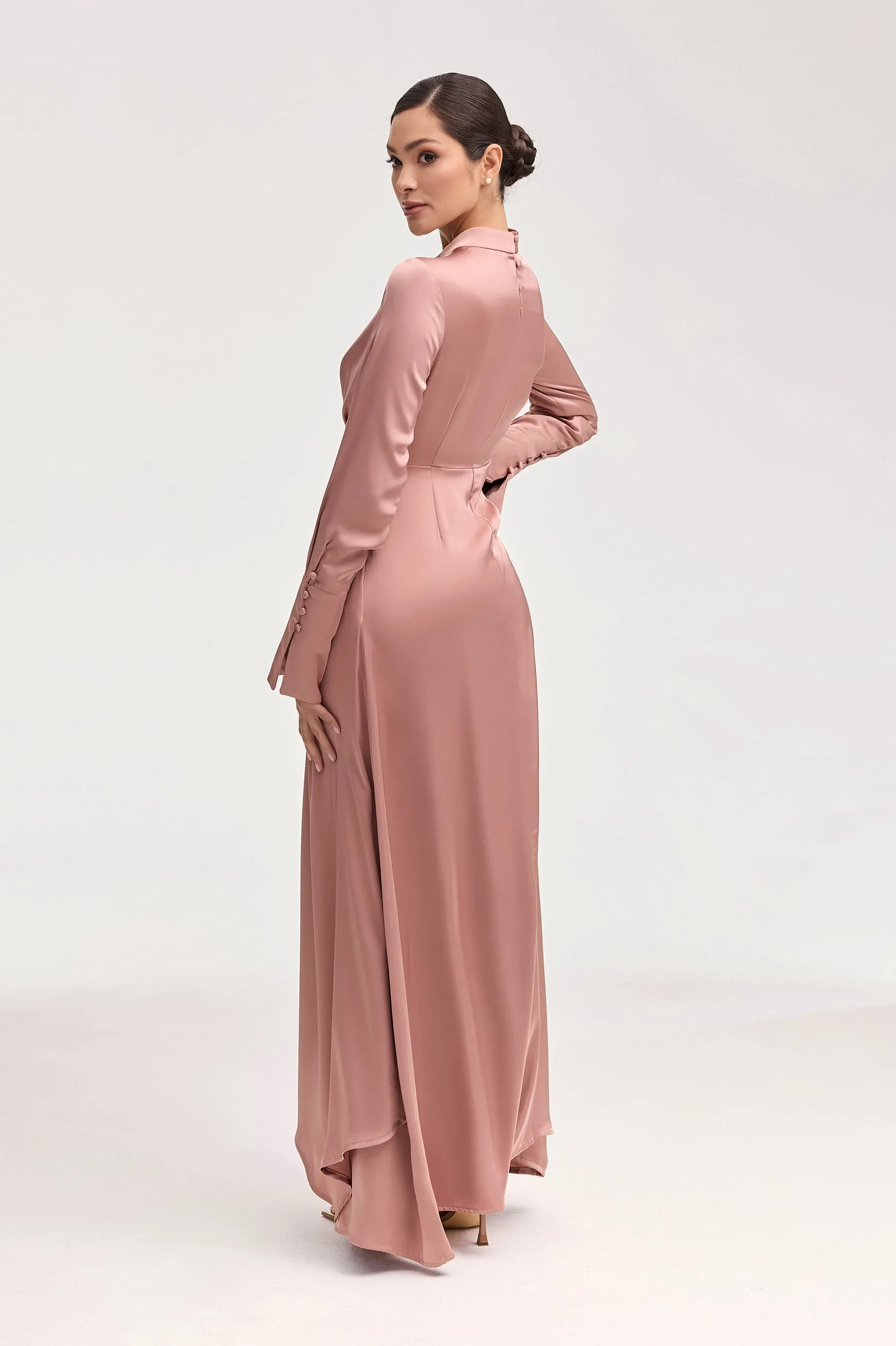 Serena Satin Side Tie Maxi Dress - Dusty Mauve