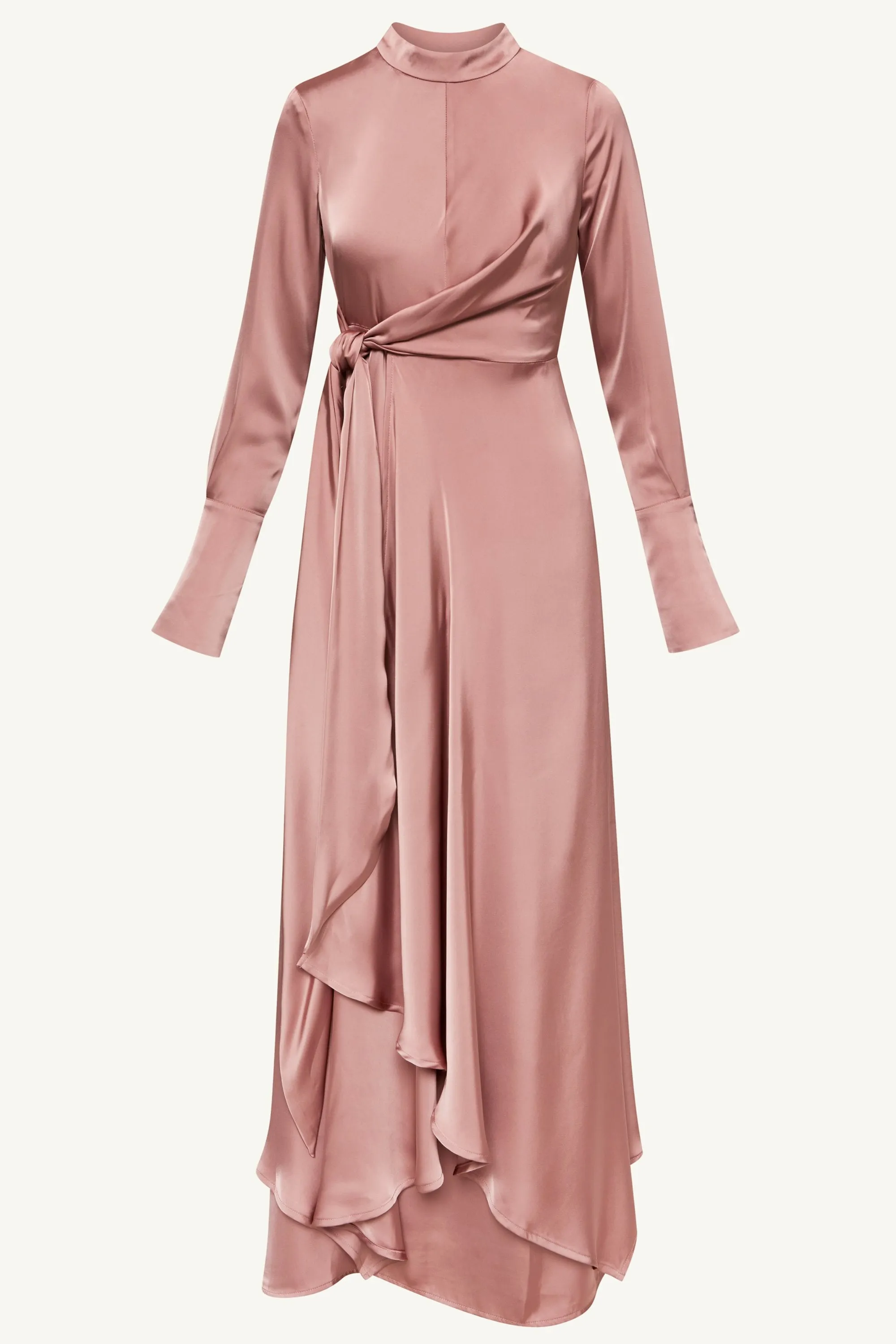 Serena Satin Side Tie Maxi Dress - Dusty Mauve