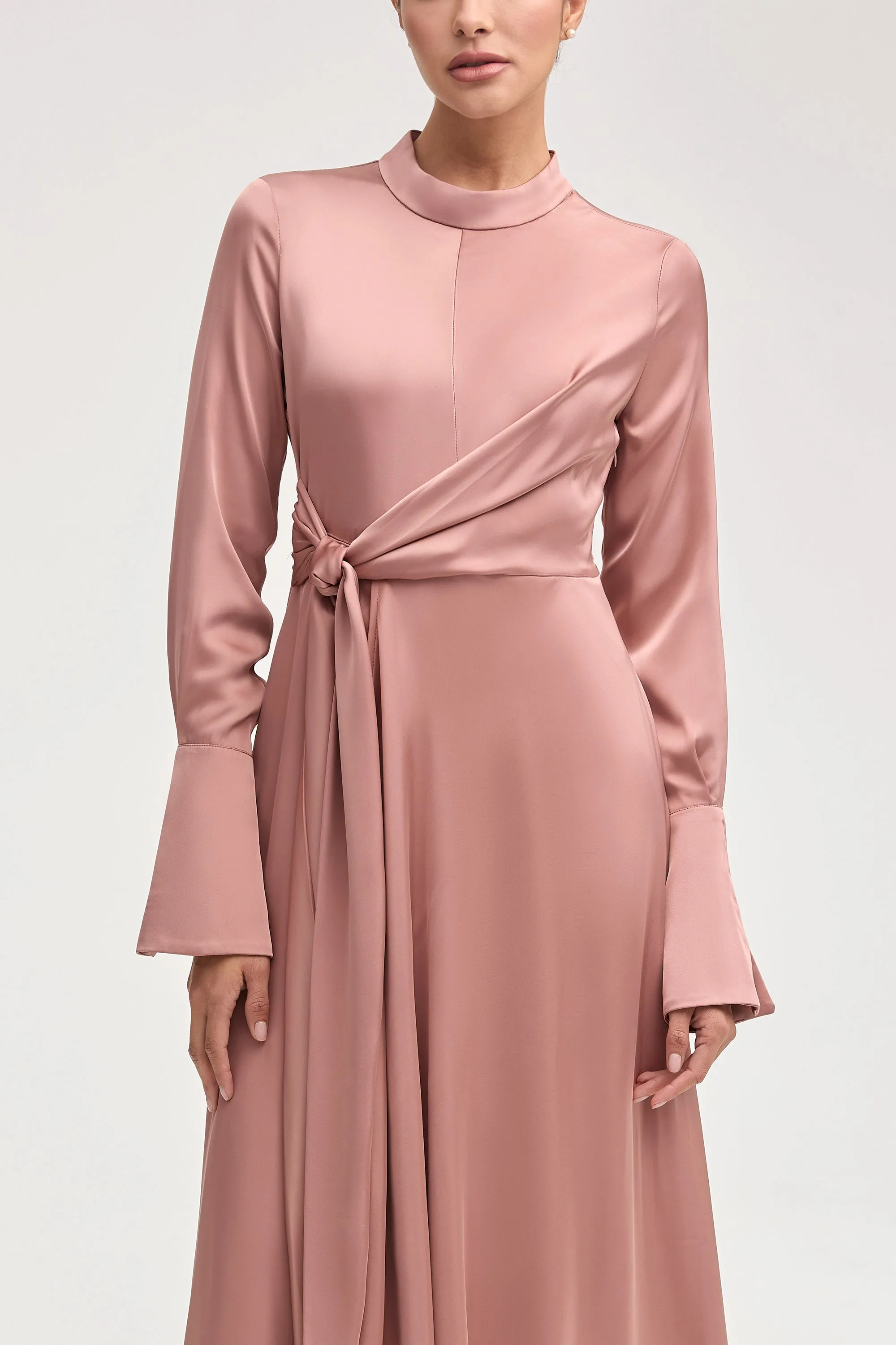 Serena Satin Side Tie Maxi Dress - Dusty Mauve