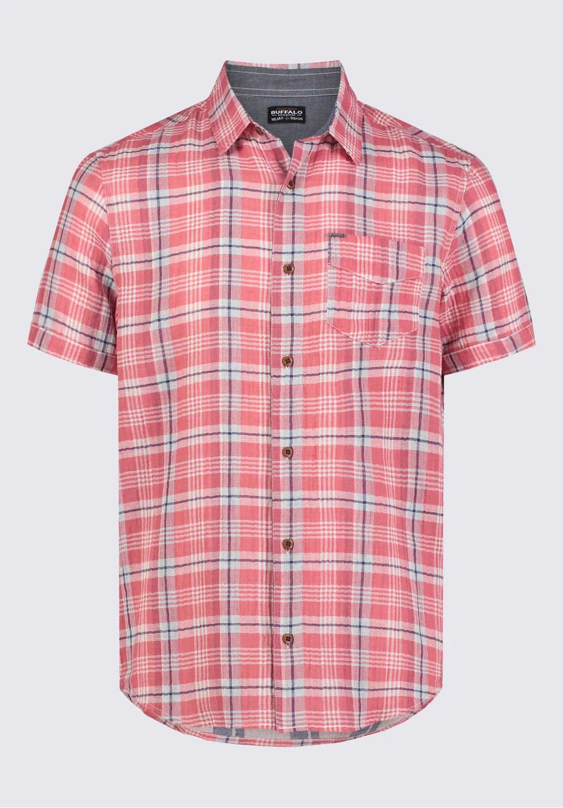 Sirilo Men’s Plaid Short Sleeve Shirt in Mineral Red - BM24283