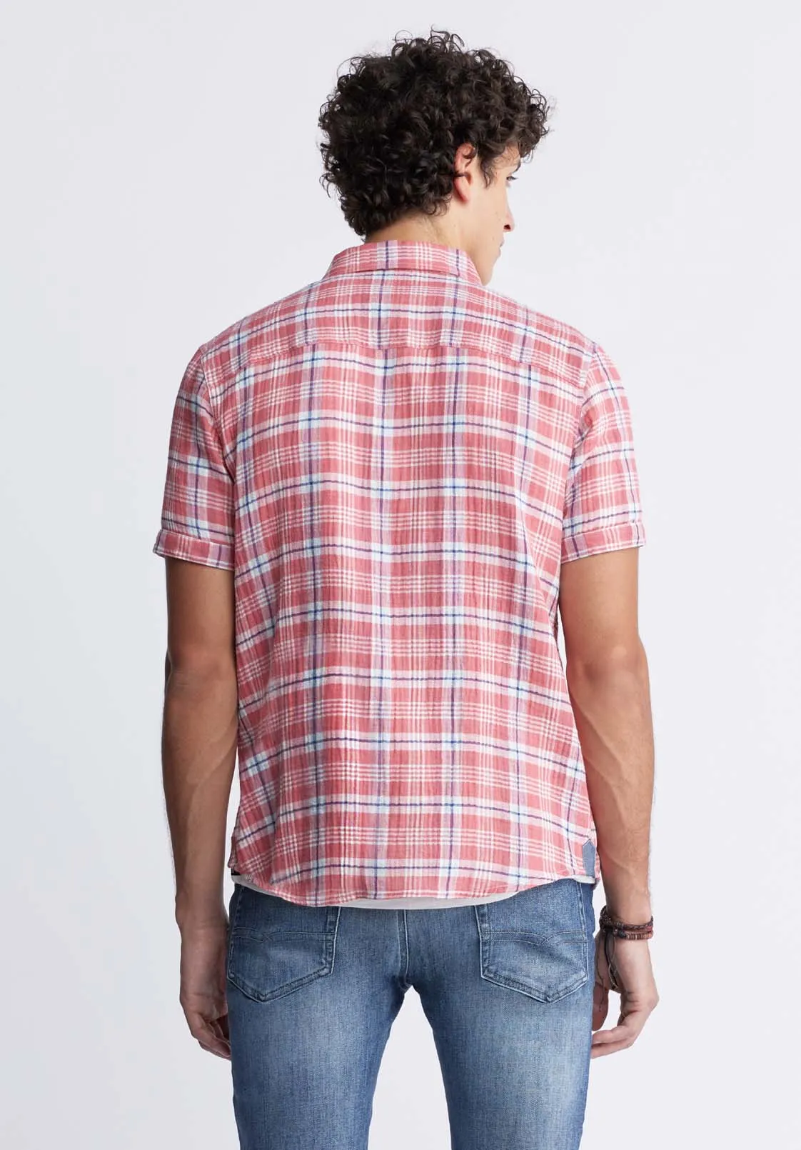 Sirilo Men’s Plaid Short Sleeve Shirt in Mineral Red - BM24283