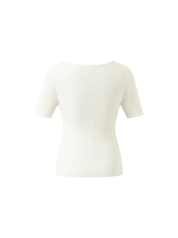 Tencel-Silk Blend Cut-out Neck Women Knitted Top