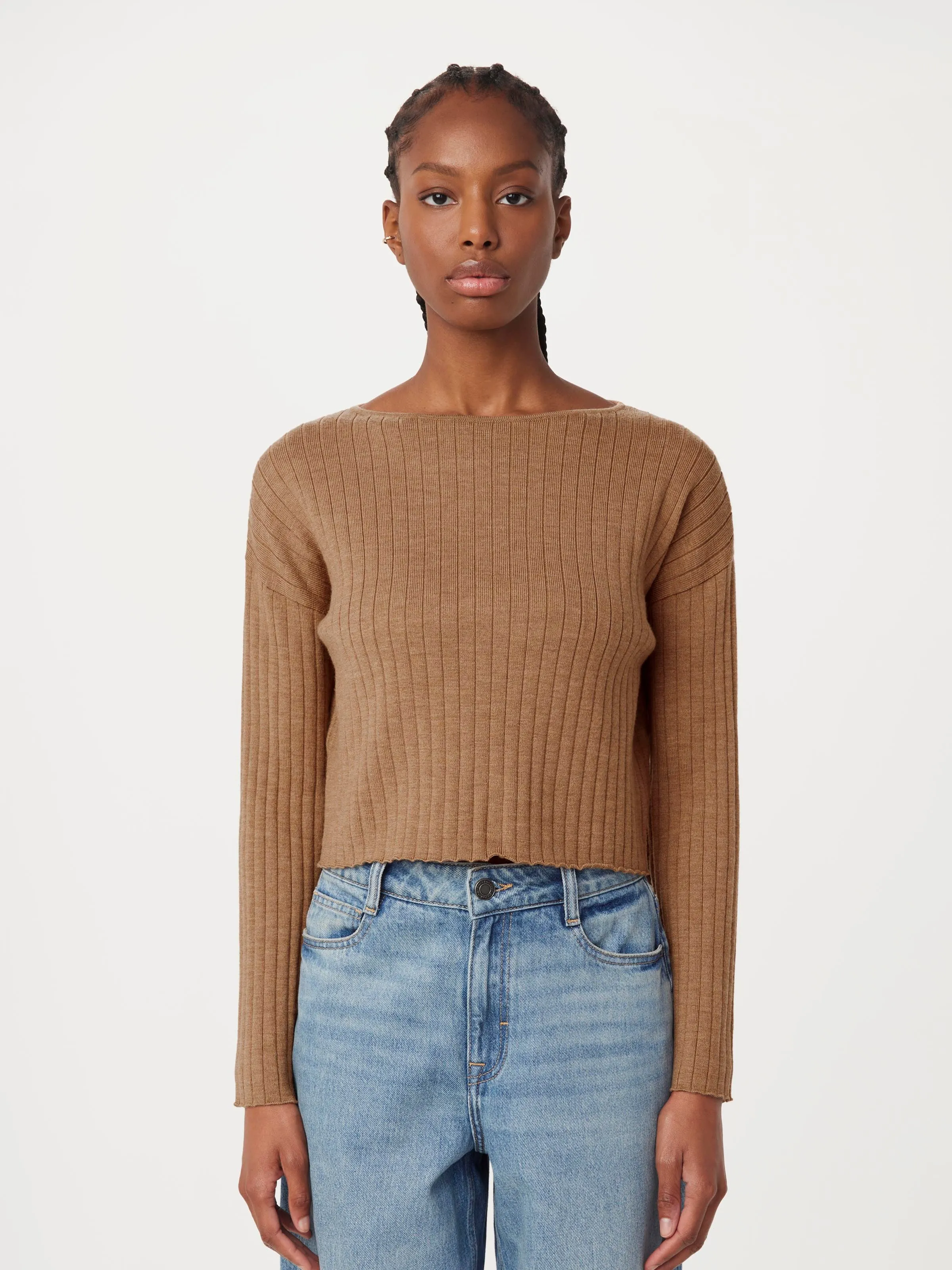 The Boat Neck Cropped Sweater in Nutmeg