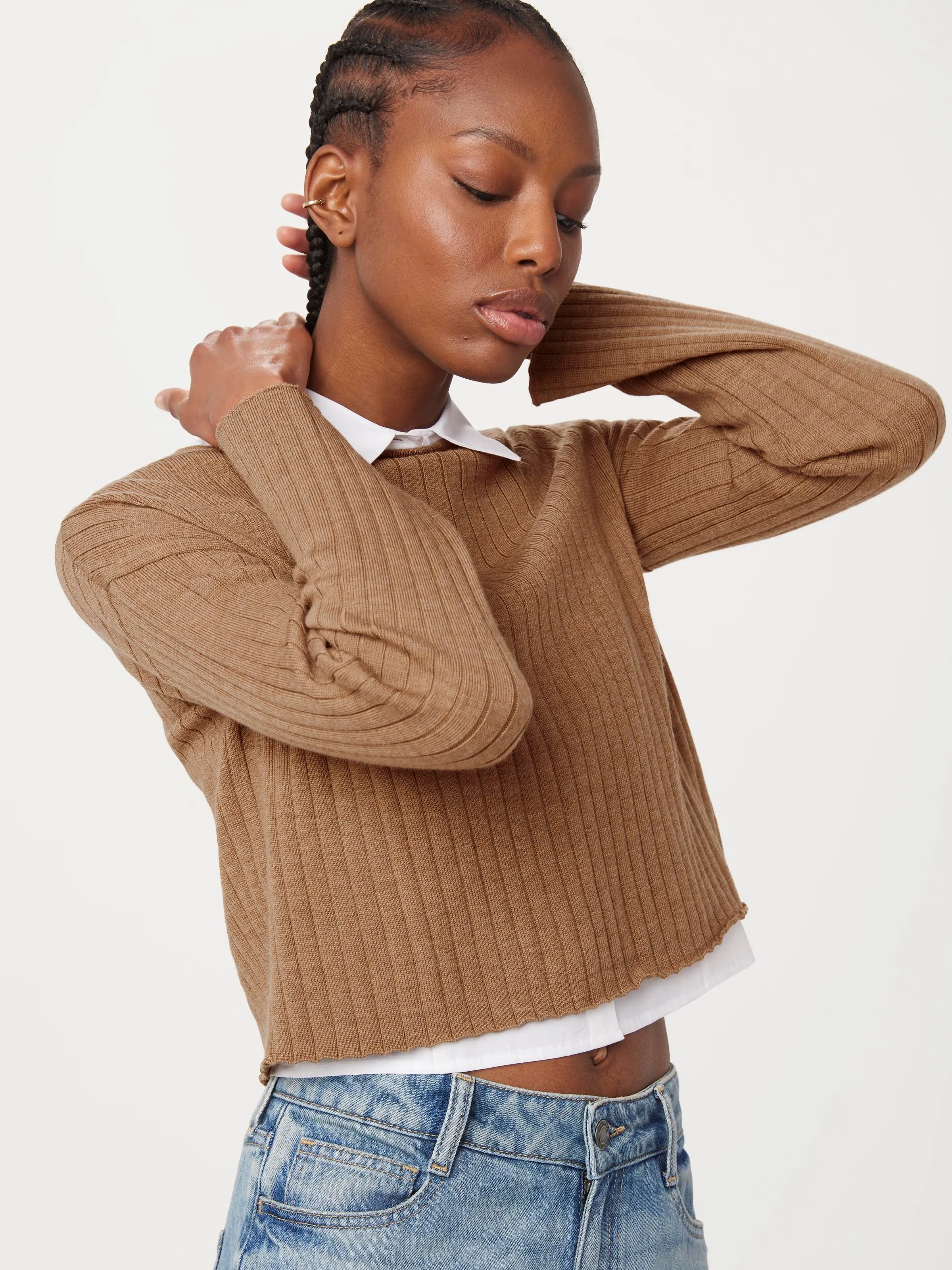 The Boat Neck Cropped Sweater in Nutmeg