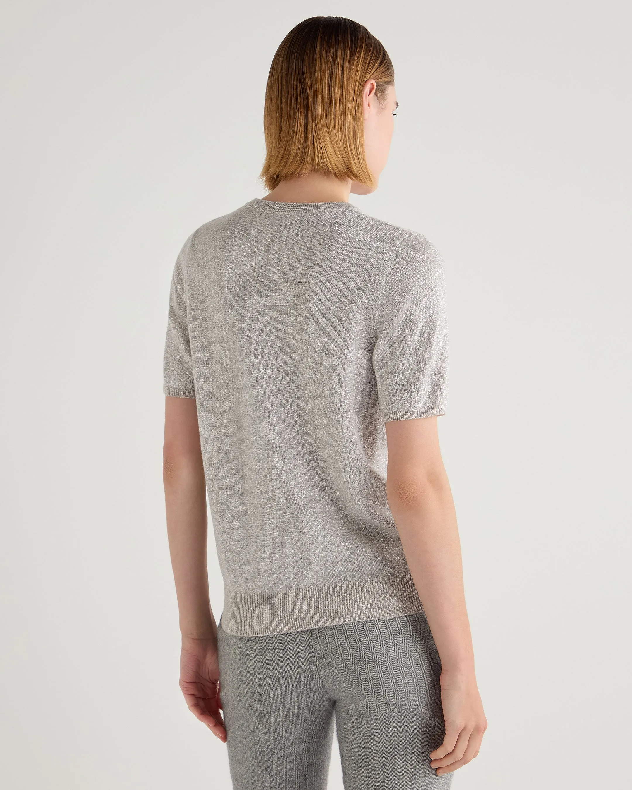 Women's Milly Classic Cashmere T-Shirt With Lurex Sand Brown Sparkle