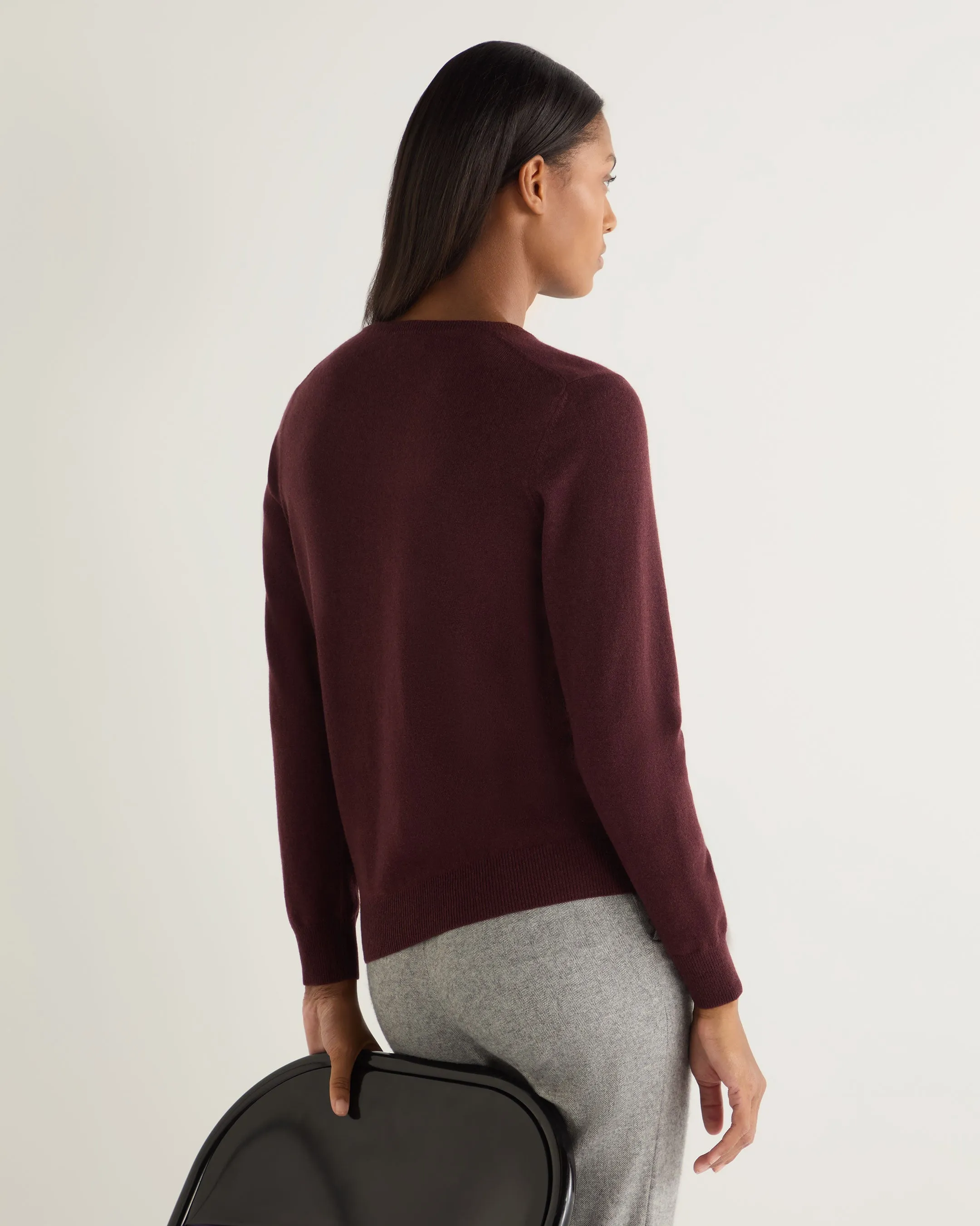 Women's Olivia Round Neck Cashmere Cardigan Claret Red