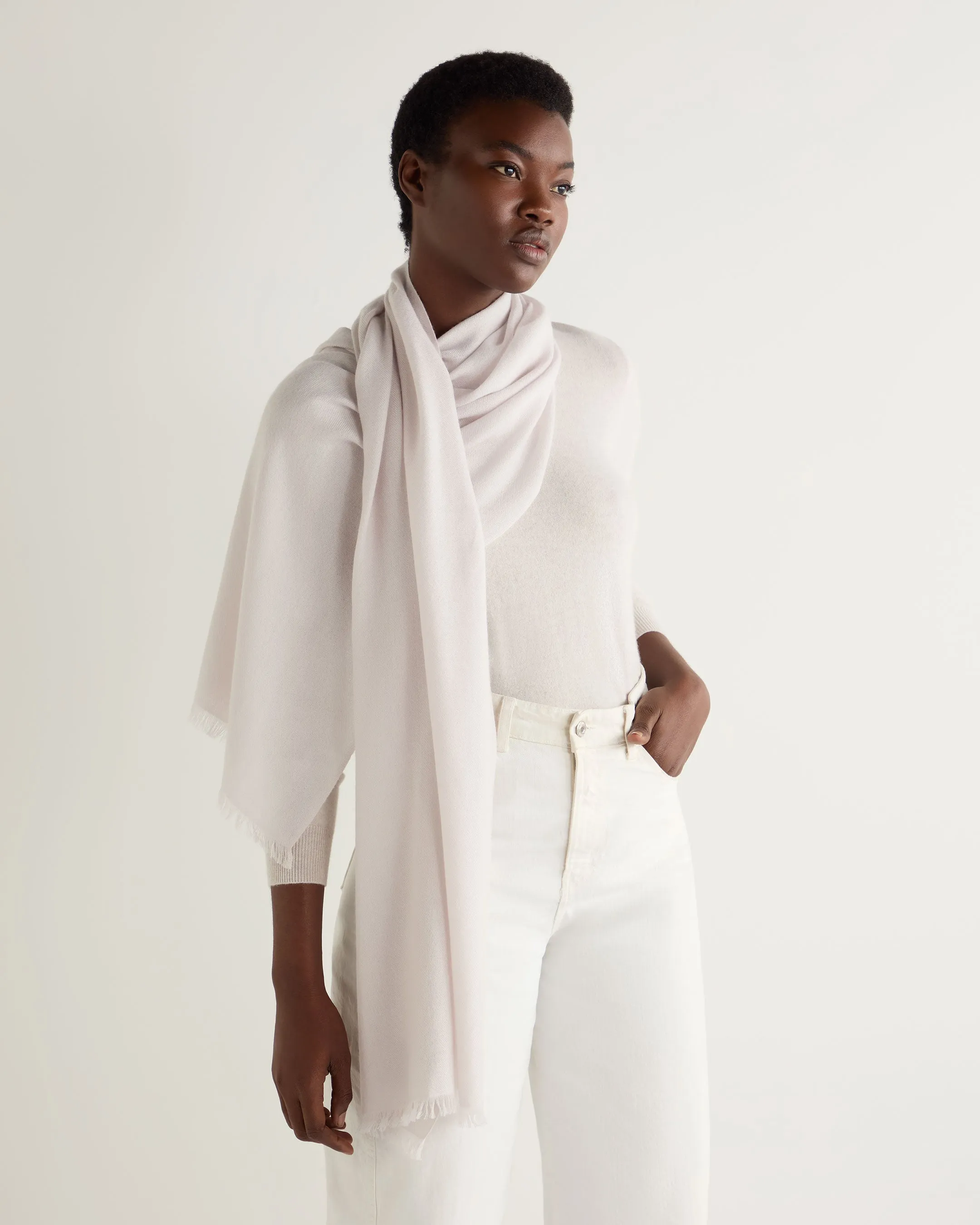 Women's Pashmina Cashmere Stole Frost White