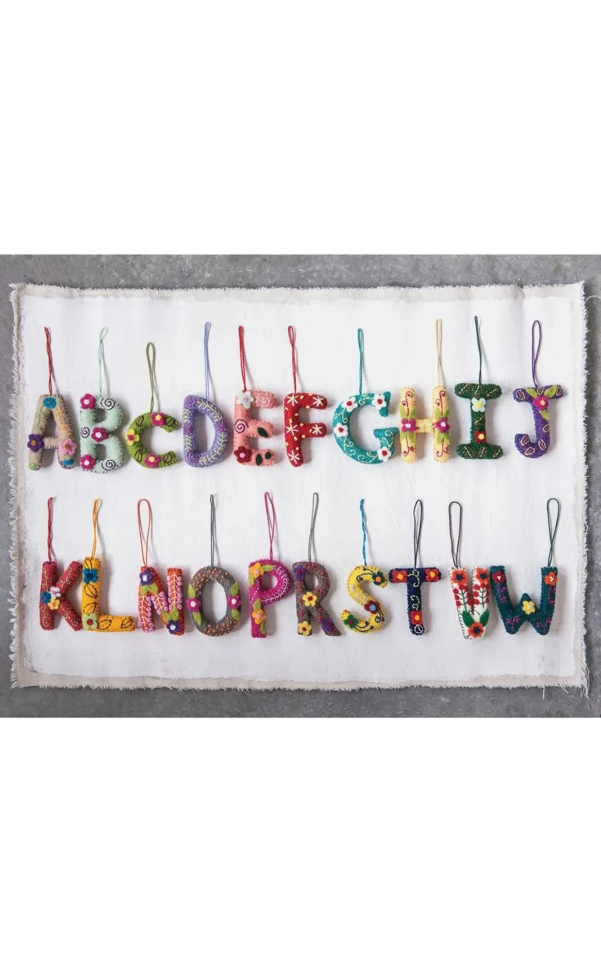 Wool Felt Embroidered Alphabet Ornament